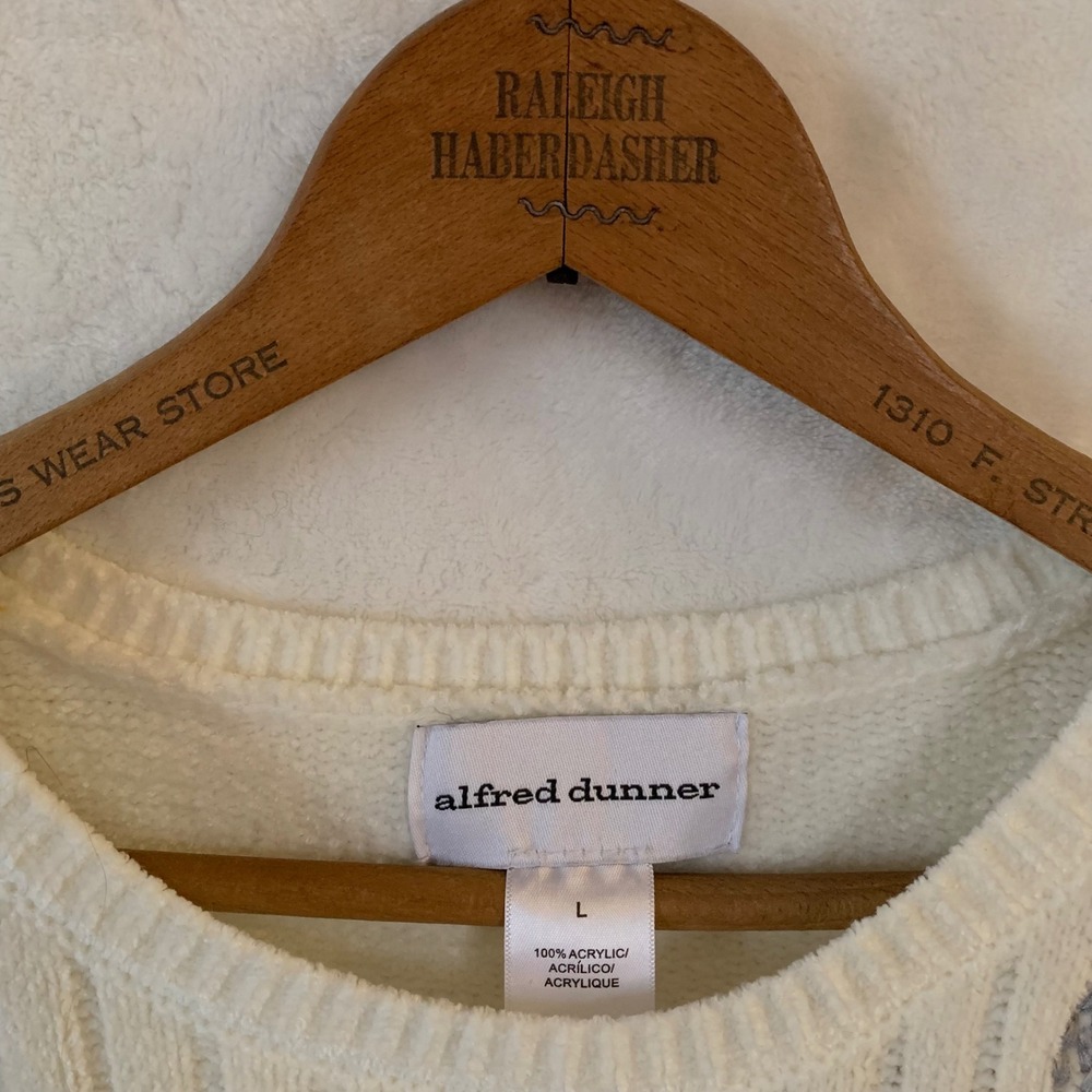 Alfred‎ Dunner Cream Floral Embroidered Cable Knit Sweater Womens Large Beaded - Picture 8 of 8